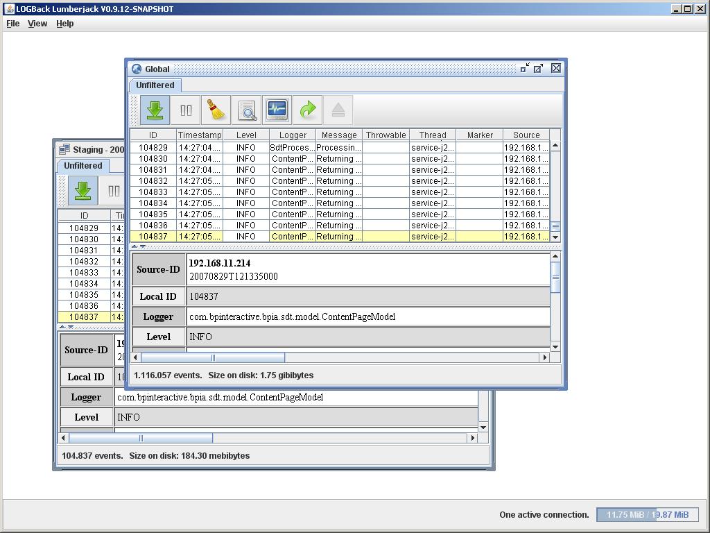 LOGBack Lumberjack - Current screen