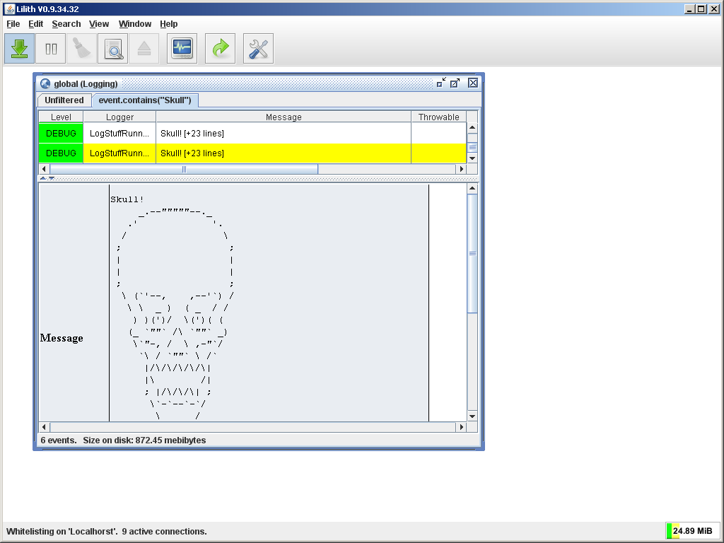 Lilith 0.9.34 - Filtered view